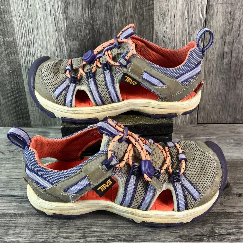 Teva Manatee Kids Sport Sandal Grey Purple Coral Bungee 1019403C Size 13 US
